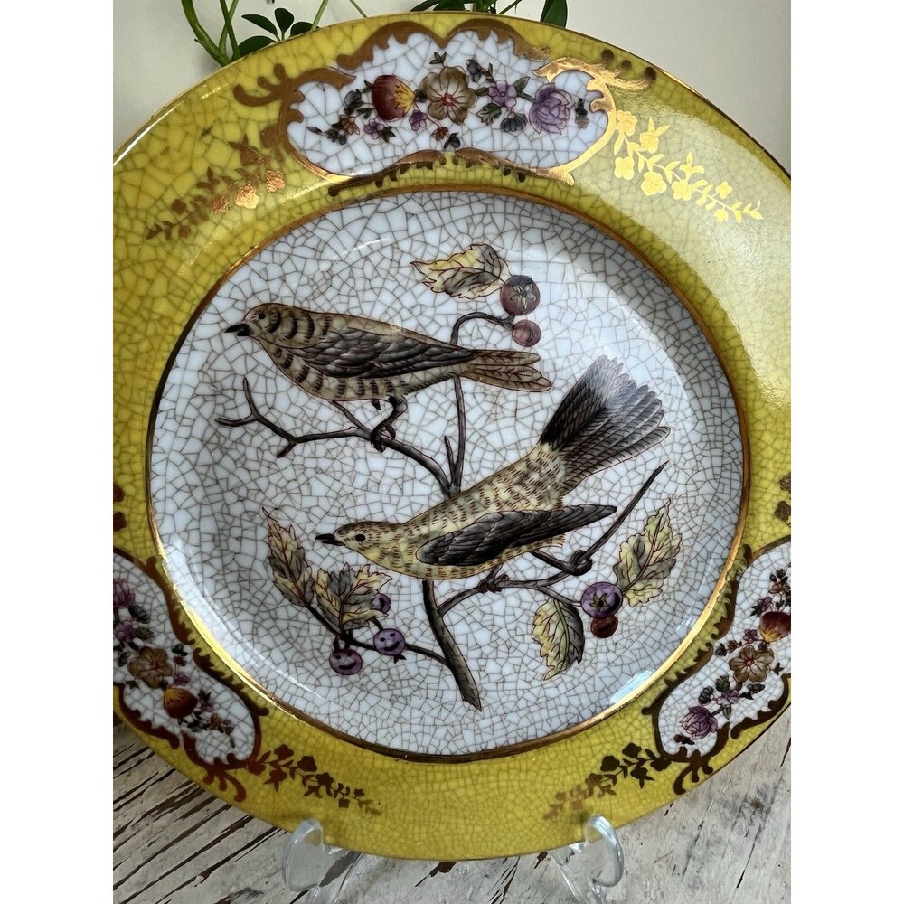 Vintage SET Chinese Hua Rong Tang Zhi Style Decorative Porcelain Bird Plates 10"